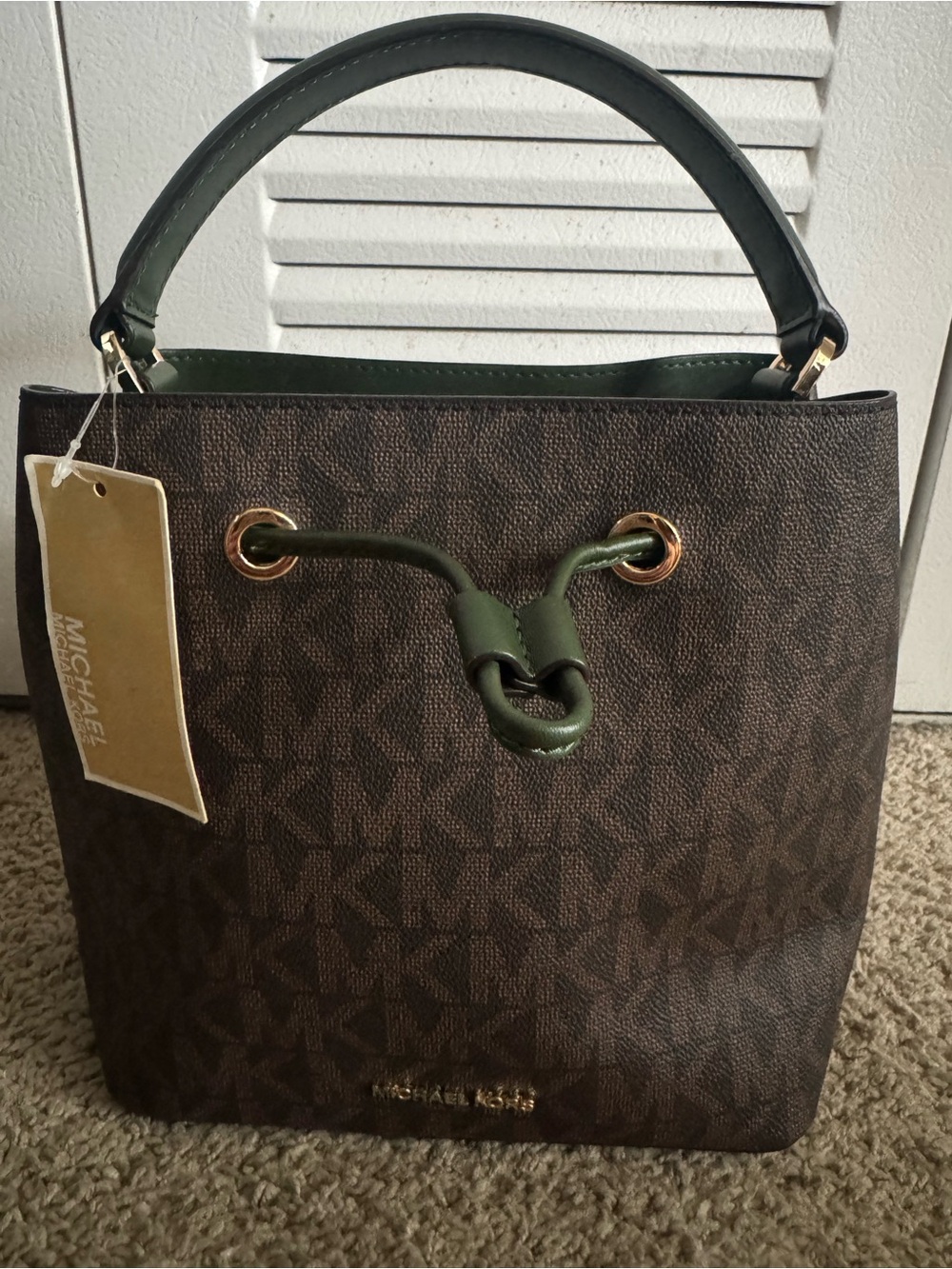 Michael Kors Suri Medium Bucket Messenger Bag with Amazon Green Trim